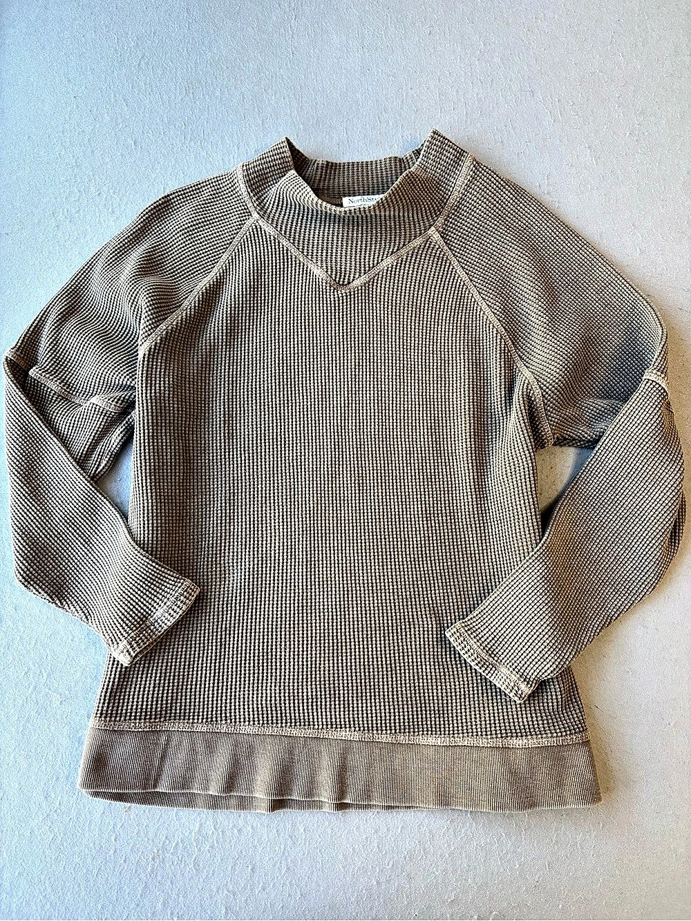 NorthStyle Vintage Wash Waffle Knit Cotton Mockneck Top Brown 1X